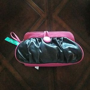 Black and pink vegan leather clutch